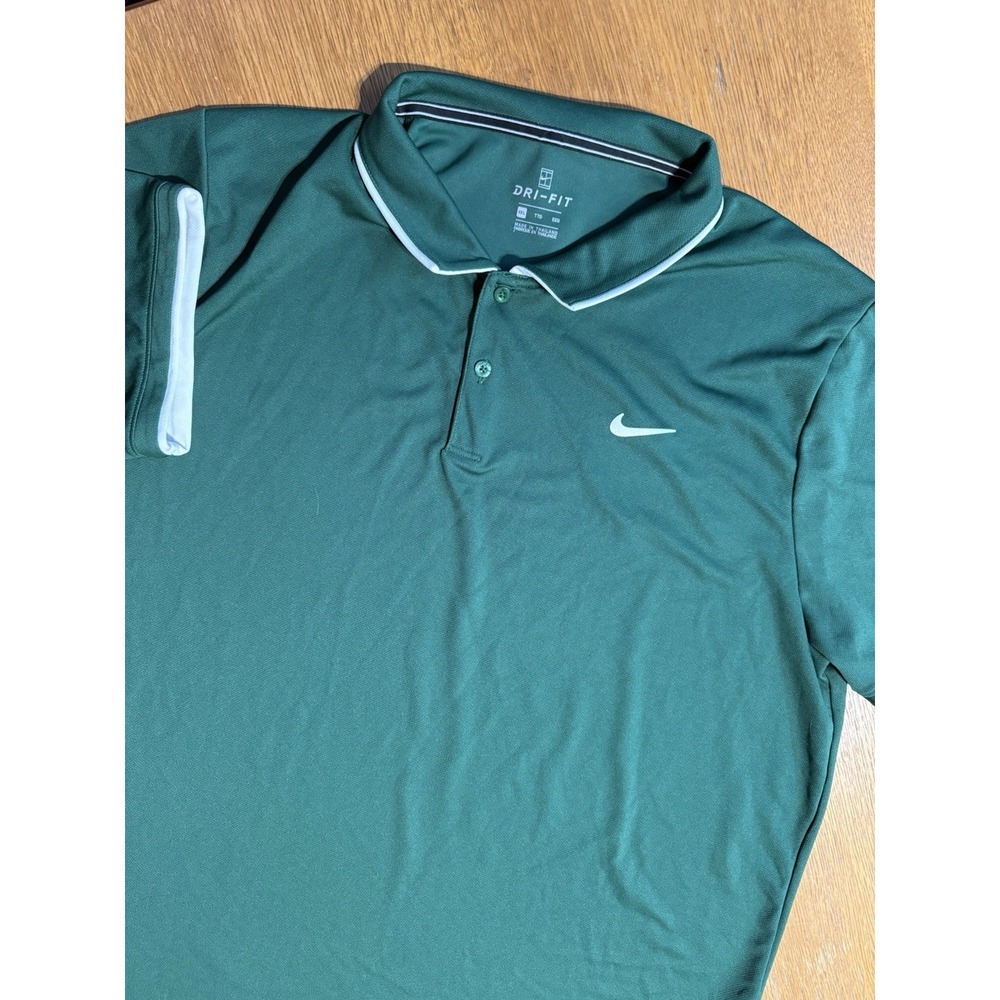 Nike‎ Dri-Fit Polo XXL Green Pique Short Sleeve Golf Shirt White Piped Collar